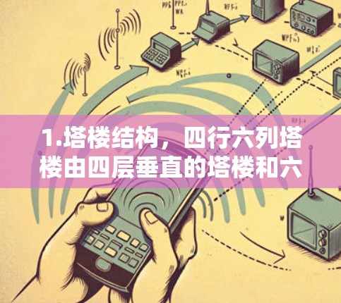 1.塔楼结构，四行六列塔楼由四层垂直的塔楼和六层水平的平台组成，形成一个复杂的结构，使人们可以在短时间内移动数百米