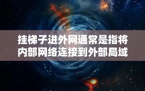 挂梯子进外网通常是指将内部网络连接到外部局域网，如家庭、公司等。以下是一些常见的步骤和方法，但请注意，挂梯子进外网的正确方法可能会因设备和网络配置而有所不同