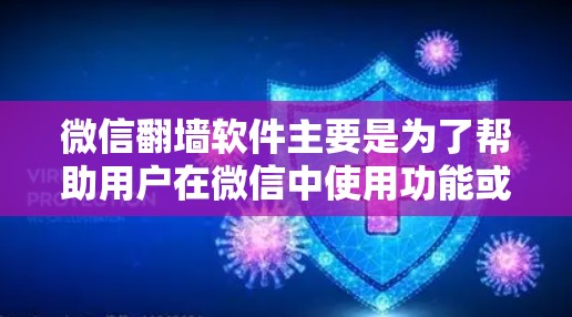 微信翻墙软件主要是为了帮助用户在微信中使用功能或支付费用时进行网络过滤，从而避免被封禁。以下是关于微信翻墙软件的一些关键信息