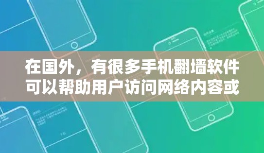 在国外，有很多手机翻墙软件可以帮助用户访问网络内容或应用，尽管这些软件可能会有一些限制，但也有用户选择使用。以下是一些常见的国外手机翻墙软件及其特点