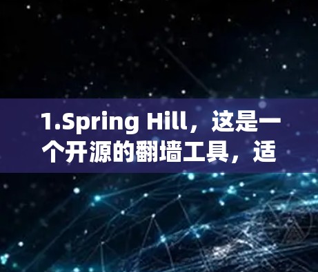 1.Spring Hill，这是一个开源的翻墙工具，适合快速解决翻墙问题。它支持SSL、WEP、WPA和WPA2协议，提供用户友好的安装和使用体验